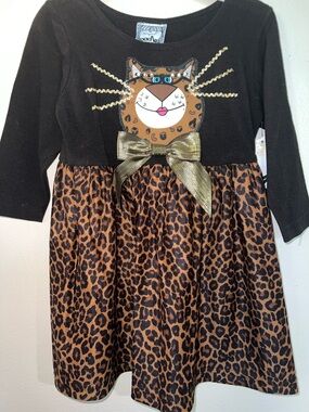 Zoodles Vintage Leopard Print Dress with matching socks and hair bow. Purrrfect